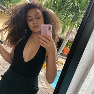 American Apparel Deep V/Backless Black Bodysuit